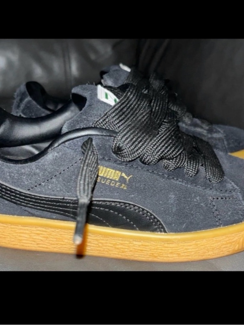 Puma Kids Black Suede Sneakers with Gum Sole